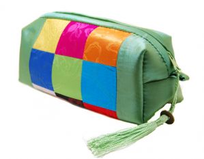 Make-up silk patch work pouch