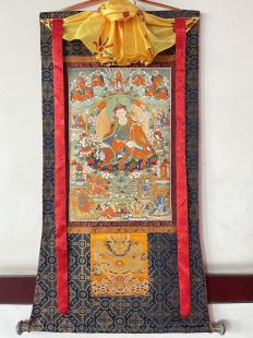 Assorted Guru Rinpoche thanka with brocade